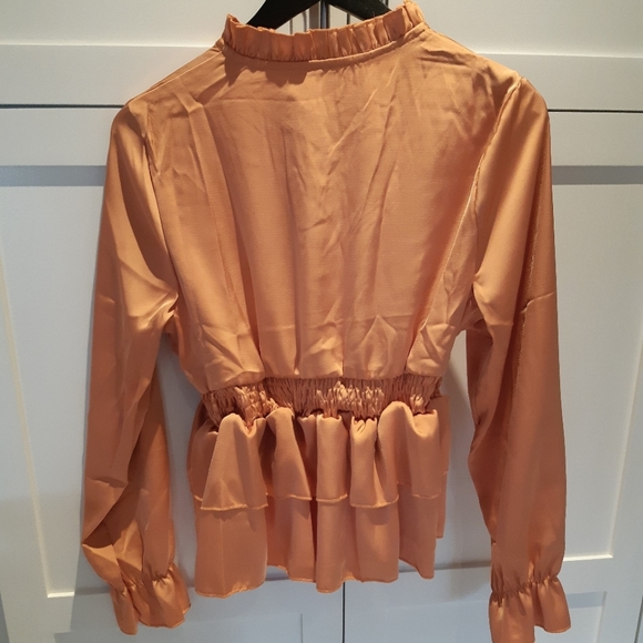 Brand New Ruffle Satin Peplum Top - Picture 6 of 9